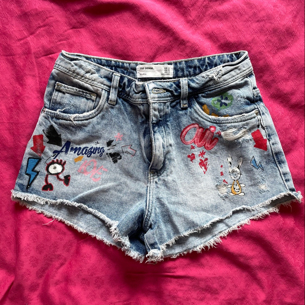 Zara Graffiti Denim Shorts